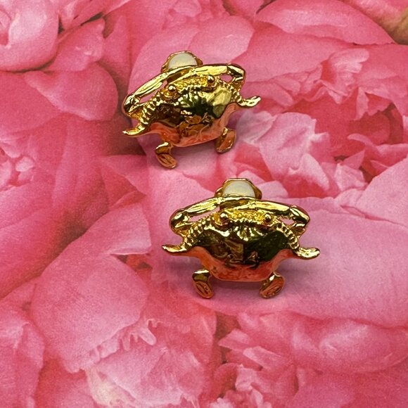 Maurice Milleur Gold-Plated Pewter Crab Clip-On Earrings - Picture 1 of 13